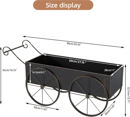 Metal Raised Garden Bed with Wagon Wheels, Small Wagon Planter Box Outdoor, Decorative Garden Planter Flower Cart for Flowers Herbs Vegetables, Patio and Balcony Decor (Golden)
