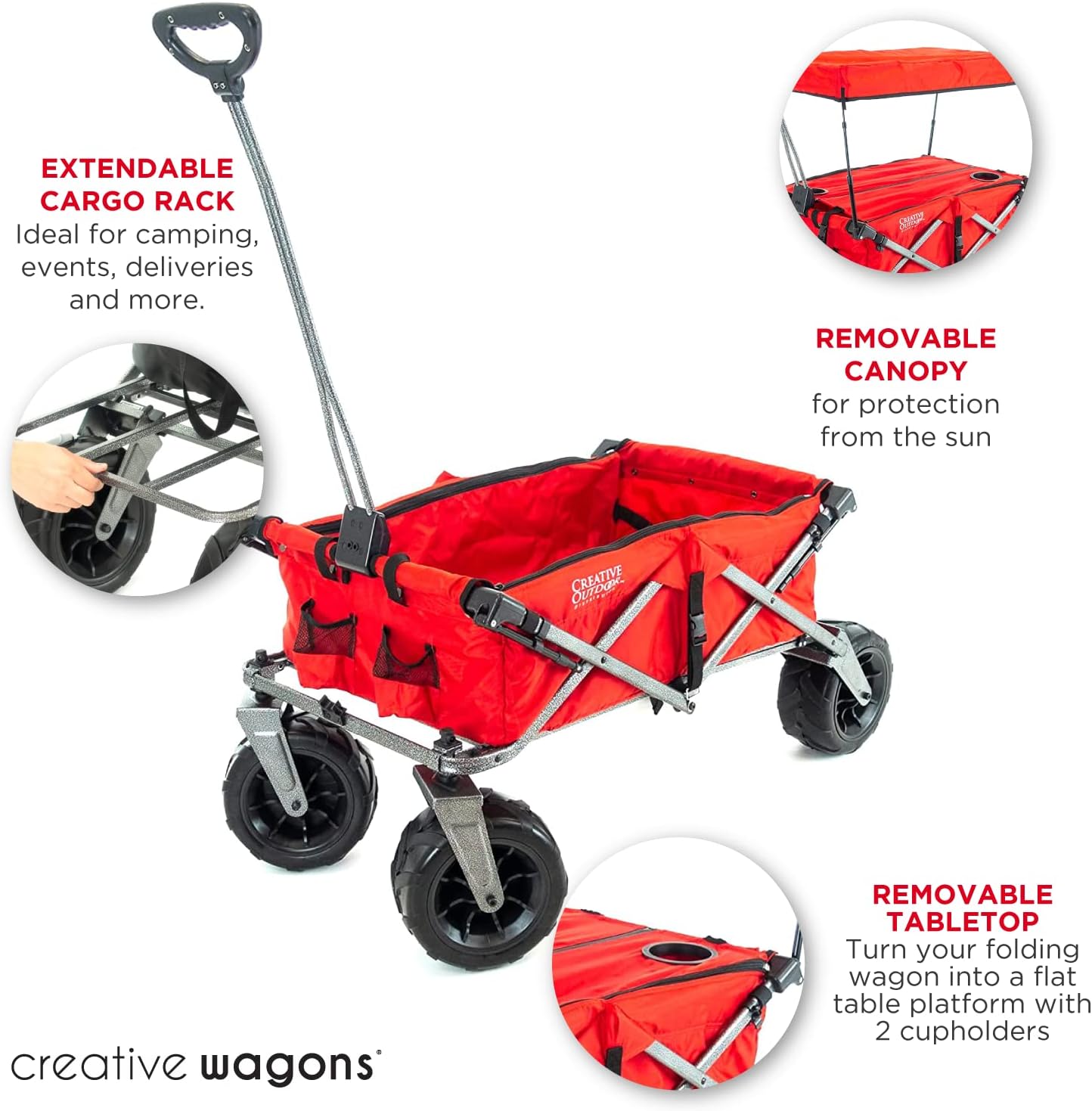 Creative Outdoor Push Pull Stroller Wagon, Beach Hauler XXL with Canopy, Collapsible and Portable Heavy Duty Folding Cart, Supports up to 200lbs Weight Capacity, Giant 10" Wheels