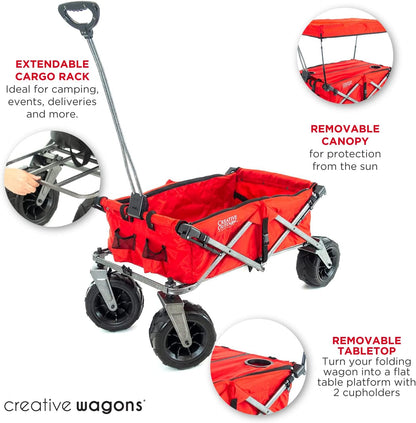 Creative Outdoor Push Pull Stroller Wagon, Beach Hauler XXL with Canopy, Collapsible and Portable Heavy Duty Folding Cart, Supports up to 200lbs Weight Capacity, Giant 10" Wheels