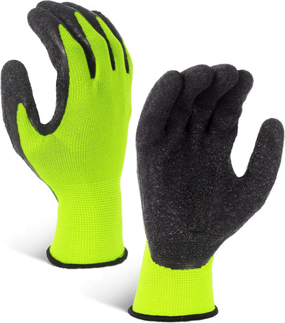 Evridwear Crinkle Latex Rubber Hand Coated Safety Work Gloves for Men Women General Multi Use Construction Warehouse Gardening Assembly Landscaping (Medium,Green- 12Pair)