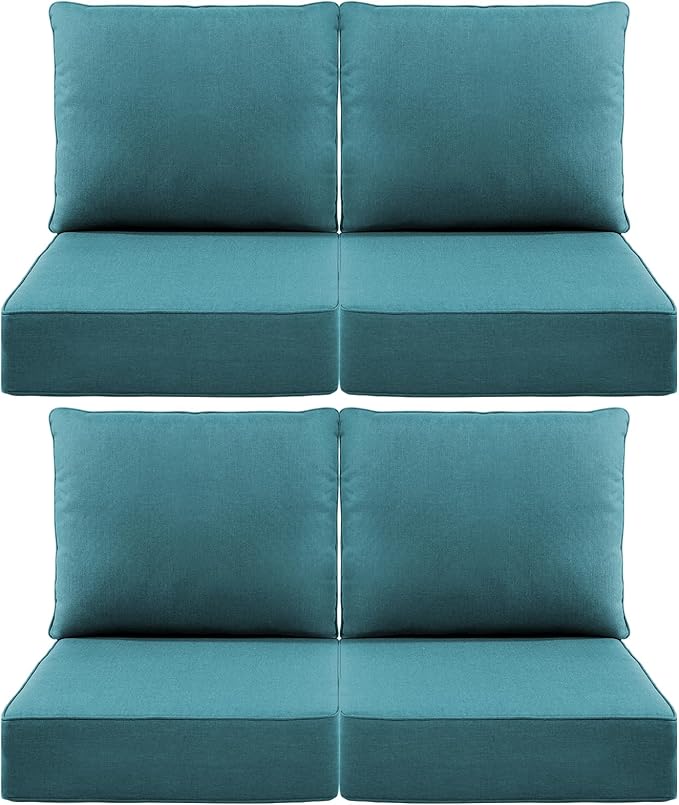 Luxury 6" Outdoor Cushions for Patio Furniture, 24x24x6" Thick Seat Cushion Set of 4, Fade Resistant Couch Chair Replacement Cushions High Density Deep Wicker Chair Cushion w/ Removable Cover, Green