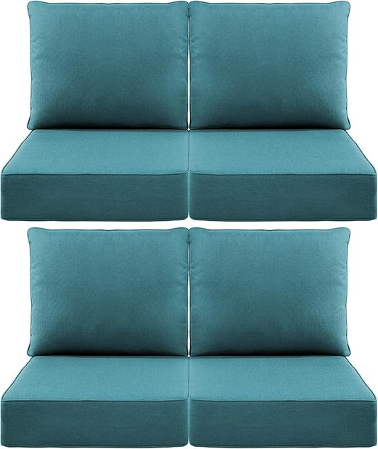 Luxury 6" Outdoor Cushions for Patio Furniture, 24x24x6" Thick Seat Cushion Set of 4, Fade Resistant Couch Chair Replacement Cushions High Density Deep Wicker Chair Cushion w/ Removable Cover, Green