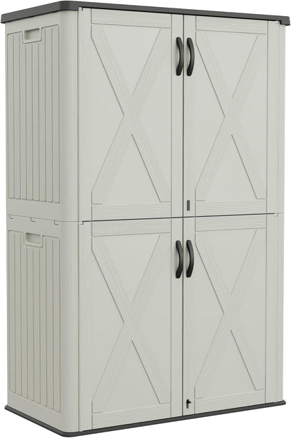 Greesum Outdoor Storage Cabinet, 50 Cu.Ft Deck Box Without Shelves, Waterproof Plastic Storage Bin for Patio Cushions, Gardening Tools, Lockable and Sidehandles, UV Resistant, Beige