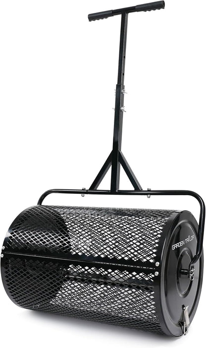 Compost Spreader 24 Inch Peat Moss Spreader with Installation Support Accessories, Metal Mesh Roller Lawn Spreader for Top Soil, Manure, Mulch, Top Dressing - Garden spreaders for lawns