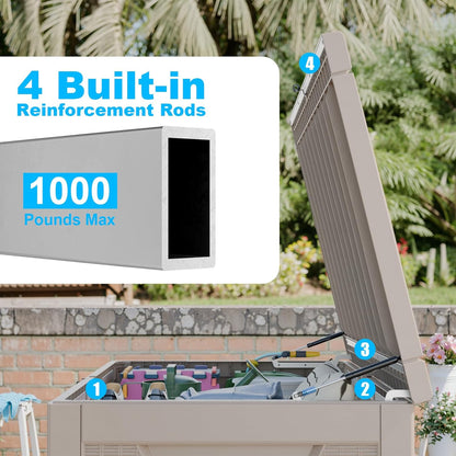 260 Gallon Waterproof Outdoor Storage Box,Large Resin Deck Box,Lockable Outside Storage Box Container for Patio Furniure,Garden,Tools (260 Gallon,Grey)