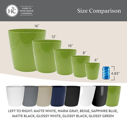 The HC Companies Aria Round Self-Watering Pot - Lightweight Plastic Planter for Herbs & More - Durable Plant Pots for Indoor Plants & Outdoor Plants (12" Matte White, Pack of 2)