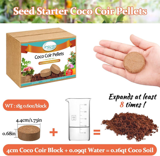 Legigo 100 Pcs 40mm Organic Coco Coir Pellets for Plants- Compressed Coconut Coir Potting Soil, Coco Fiber Pellets Coco Coir Soil for Planting, Garden, Bonsai, Herbs, Flower & Vegetables