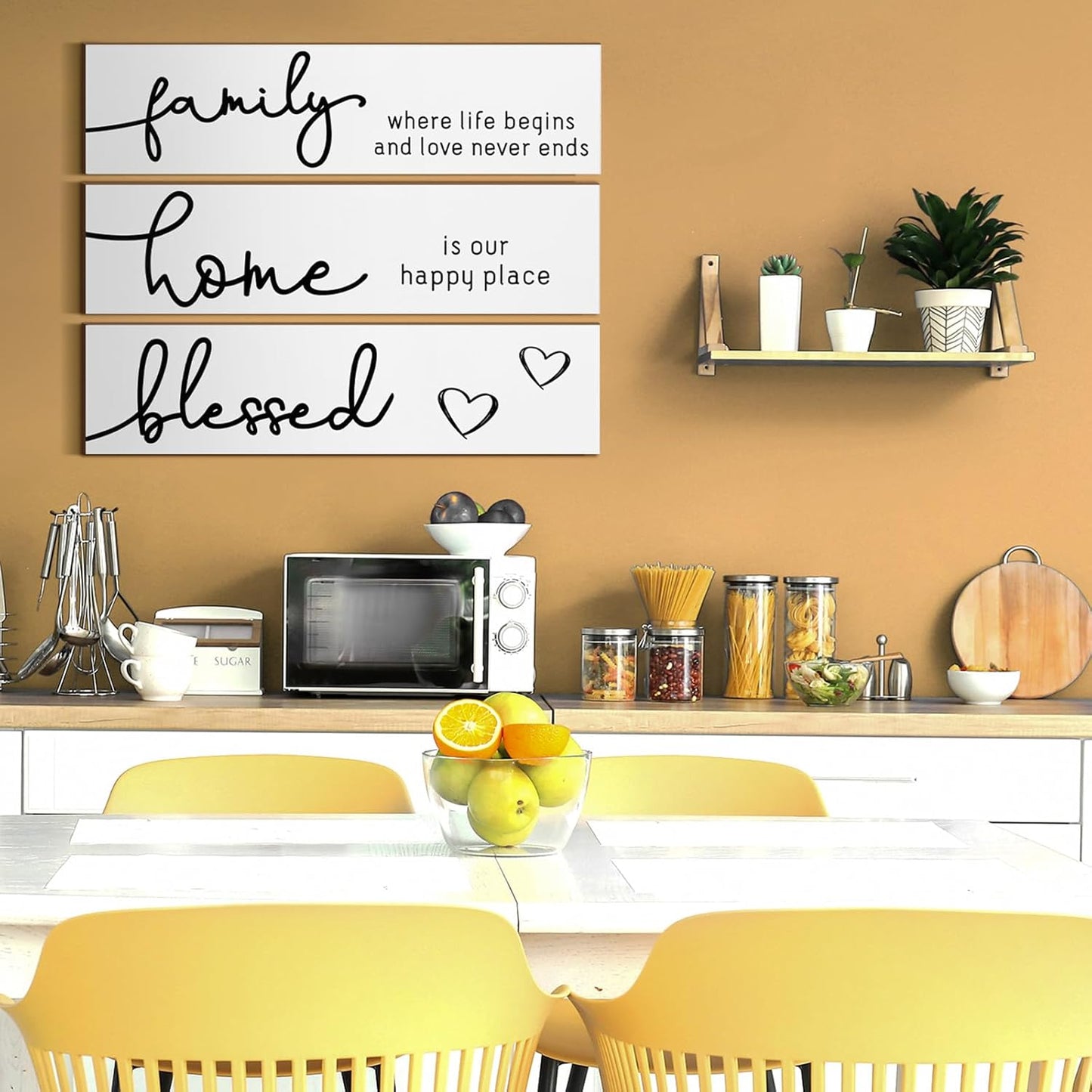 Jetec 3 Pieces Rustic Wood Sign Wall Decor Live Love Blessed Family and Love Quote Sign Farmhouse Wall Mount Decoration for Home Kitchen Living Room, 12 x 3 x 0.2 Inch(White, Black,Novel)
