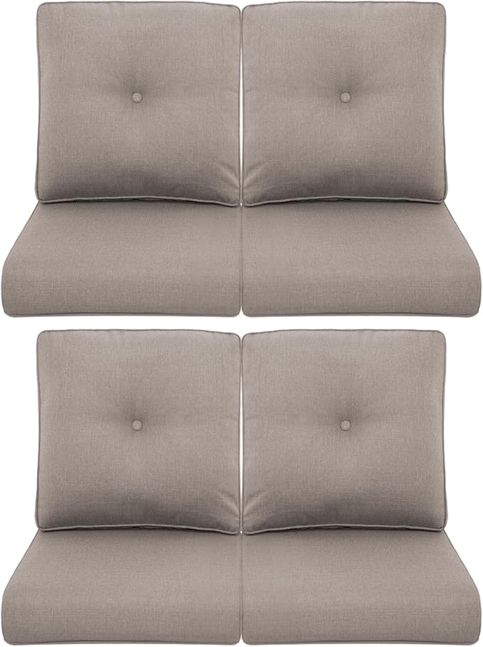 Patio Chair Cushions 4 Packs - Outside High Back Thickened Replacement Cushion 22x24 with Zipper Cover for Outdoor Rocking Swivel Chairs Loveseat Couch – Grey/Buckle