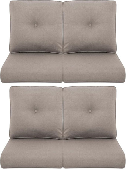 Patio Chair Cushions 4 Packs - Outside High Back Thickened Replacement Cushion 22x24 with Zipper Cover for Outdoor Rocking Swivel Chairs Loveseat Couch – Grey/Buckle