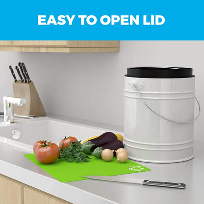 3 Liter Small Indoor Kitchen Compost Bin, Odorless Composting Bin with Carbon Filters, Countertop Compost Bucket with Lid, Metal Kitchen Composter with Plastic Bucket Liner for Food & Waste Recycling