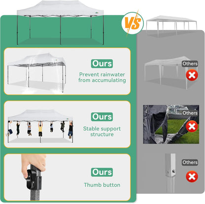 COBIZI 10x20 Pop up Canopy Heavy Duty with 6 Sidewalls, Easy Set-up Commercial Outdoor Party, 100% Waterproof Wedding Canopy Gazebo, 3 Height Adjustable with Wheeled Bag,White