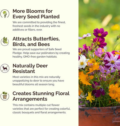 Eden Brothers Crazy for Cosmos Flower Mixed Seeds for Planting, 10 lb, 4,800,000+ Seeds with Cosmos Gloria, Pinkie, Purity, Attracts Pollinators, Plant in Spring or Fall, Zones 3, 4, 5, 6, 7, 8, 9, 10