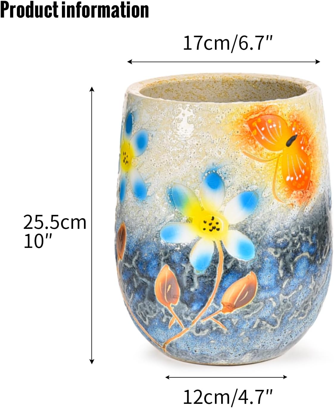 Sungmor 10.6 Inch Ceramic Succulent Plant Pot with Drainage Hole, Hand Painted Flower Pots for Plants, Unique Texture Decorative Planter for Indoor and Outdoor, Pottery Vase for Home Office Decor