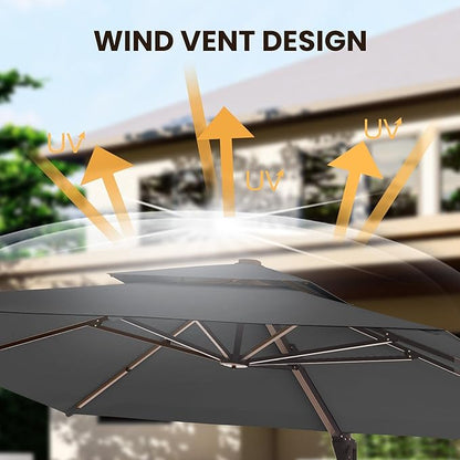 9' X 12' Cantilever Patio Umbrella Outdoor with Base Included Heavy Duty Double Top Windproof Rectangle Offset Umbrellas with 360-degree Rotation for Pool Deck Backyard, Grey