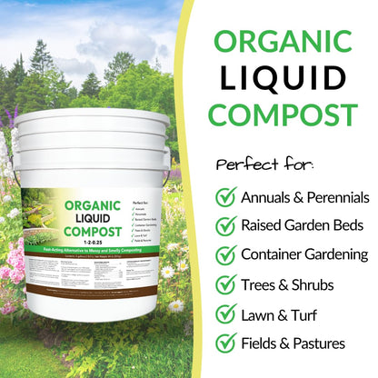 Organic Liquid Compost: Fast-Acting Alternative to Messy and Smelly Composting | Perfect for Annuals & Perennials, Trees & Shrubs, Lawn & Turf, and Fields & Pastures (5 Gallons, Treats Up to 2 Acres)