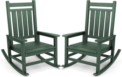 SERWALL Oversized Outdoor Rocking Chair Set of 2, HDPE Rocker for Adults, Patio Rocking Chairs for Porch, Green