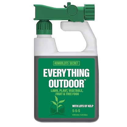 Humboldts Secret Everything Outdoor Plant Food | 5-5-5 Liquid Fertilizer with Norwegian Kelp | All Purpose Lawn, Vegetable & Fruit Food | Garden Nutrients | Refillable Hose End Bottle | 32 Ounce