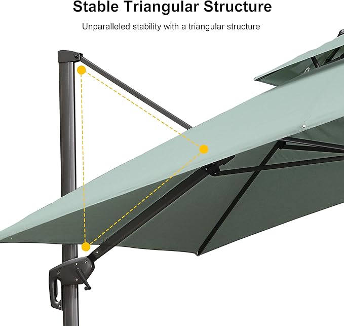 PURPLE LEAF 12 FT Cantilever Patio Umbrella Outdoor Umbrella with 330lbs Base Large Square Windproof Offset Umbrella for Pool Deck Garden, Mint Green