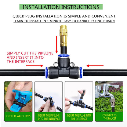 98Ft Greenhouse Drip Irrigation Kit Automatic Irrigation System 360°Adjustable 30 Brass Spray Nozzles 12mm Irrigation Tubing Hose Patio Misting Plant Watering with Blank Distribution Tubing Hose