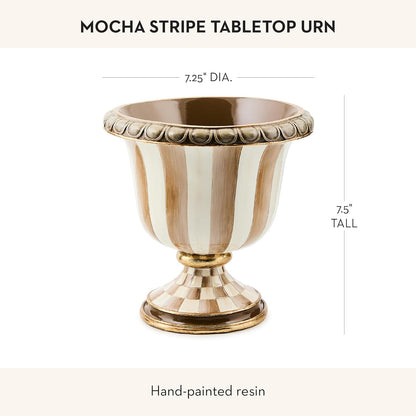 MACKENZIE-CHILDS Tabletop Urn, Decorative Centerpiece for Table, Brown-and-White Mocha Stripe