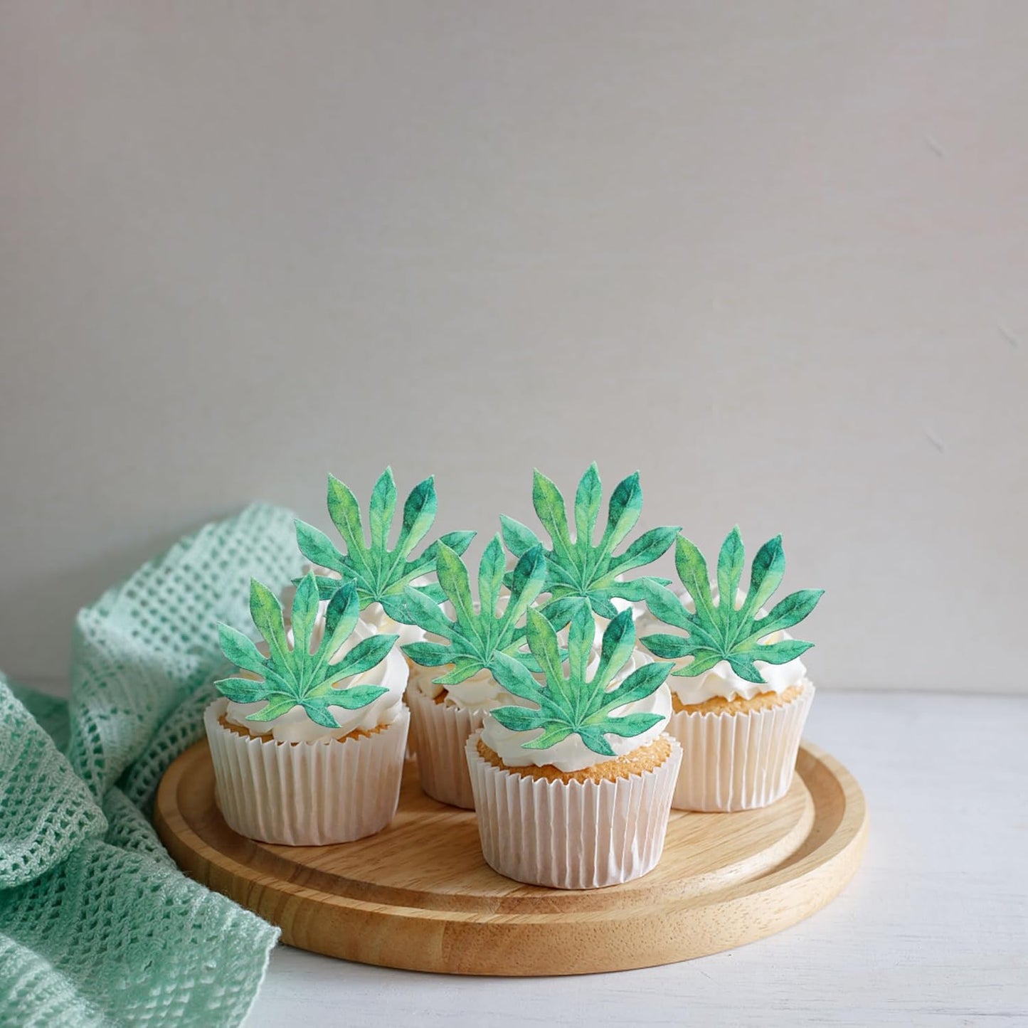 60 PCS Edible Tropical Turtle Leaves Cupcake Toppers Palm Leaves Cupcake Picks Hawaii Luau Party Decorations for Jungle Plant Leaf Summer Tropical Theme Baby Shower Birthday Party Decorations Green