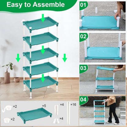 5-Tier Seed Stand with 5 Trays, Seed Starting Rack Propagation Rack Kit for Stackable Seedling Tray Seedling Staging Table for Indoor Outdoor Growing(Blue)