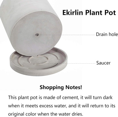 Ekirlin 6 Inch Flower Plant Pot Indoor - Grey Cement Garden Planter Concrete Planter with Drain Hole Saucer, Modern Succulents Containers for Home Decor, Office & Outdoor