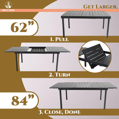 HERA'S HOUSE 9 Pieces Patio Dining Set, Outdoor Table Chairs Set for 8, 8 x Dining Red Chair and 1x Extendable Metal Dining Table for Patio, Lawn, Garden, Porch
