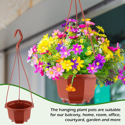 Roshtia 24 Pcs Hanging Plastic Planter Pot with Hook Flower Pots Baskets Hanging Nursery Planter Holder for Outdoor Indoor Plant Garden(Brown,5 Inch)