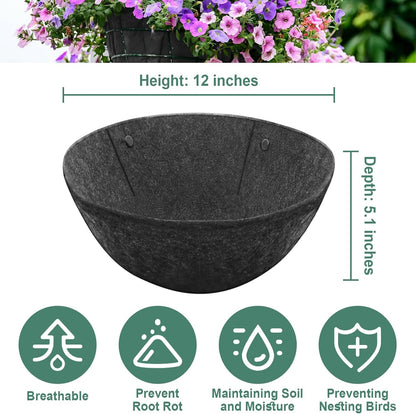 Riare 8 Pack 12 Inch Round Fabric Planter Basket Liner- Hanging Basket Liners Replacement Coco Fiber Liner Alternative for Hanging Basket Flowers (Prevent Birds from Nesting)