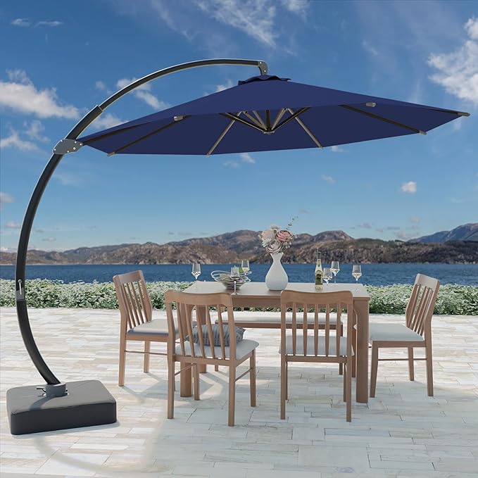 Outdoor Patio Umbrella with Sand Bag Included, 11 FT Deluxe Curvy Cantilever Umbrella Offset Hanging Umbrella with 360° Rotation for Market, Pool, Garden, Backyard, Deck
