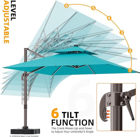 9' X 12' Double Top Cantilever Patio Umbrella - Heavy Duty Offset Umbrella with 360° Rotation for Garden Deck Pool Patio, Turquoise