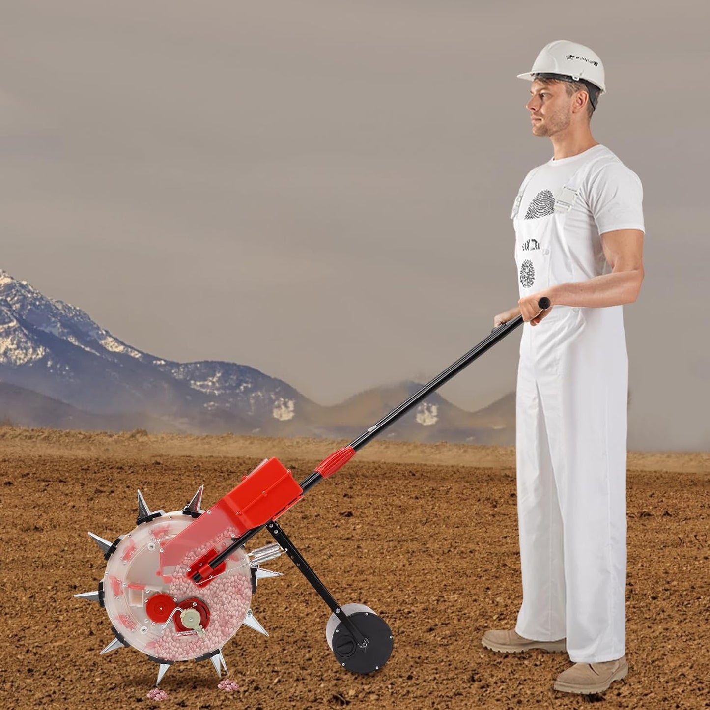 Hand-Pushed Roller Seeder, 10-Nozzles Garden Sowing Portable Multi Functional Precision Manual Seed Planter Conveyor Belt Sowing Tools for Growing Corn, Peanuts,Cotton, Mung Beans