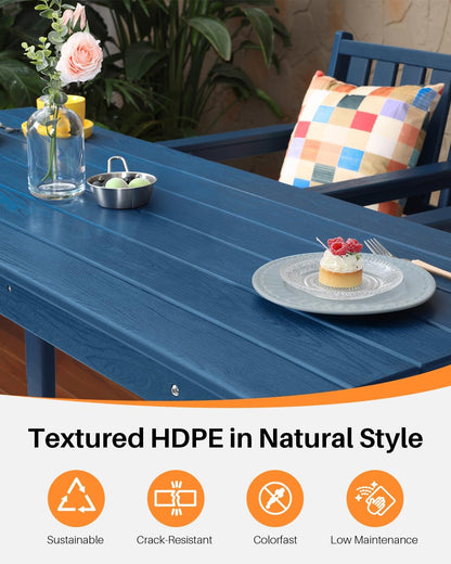 3 Pieces HDPE Outdoor Patio Bar Set, Rectangular Outdoor Bar Height Table and Chairs Set, Adirondack Patio Bar Stools Set, Outdoor Bar Table and Chairs Set for Balcony, Poolside, Porch, Navy