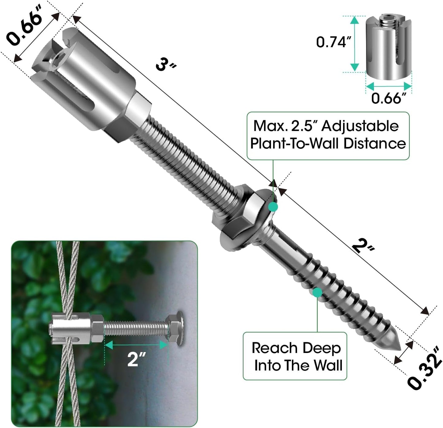 Stainless Steel Trellis Wire Kit for Climbing Plants - 20 Sets T316 Garden Wire Support System with 98Ft Cable, Outdoor Wall Mount Espalier Trellis Kit for Rose/Vine Training