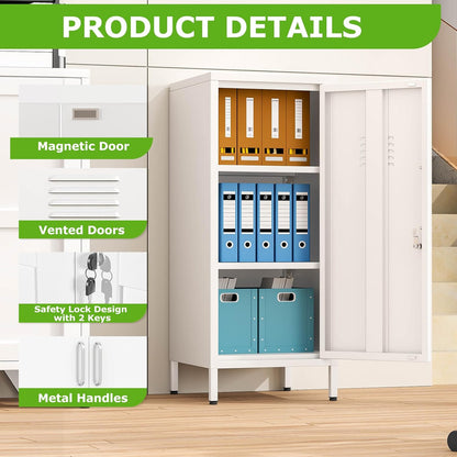 35" Metal Storage Locker, Lockable Employees Metal Locker with Door and Adjustable Shelves, Steel Locker for Home, School, Office, Gym (White)