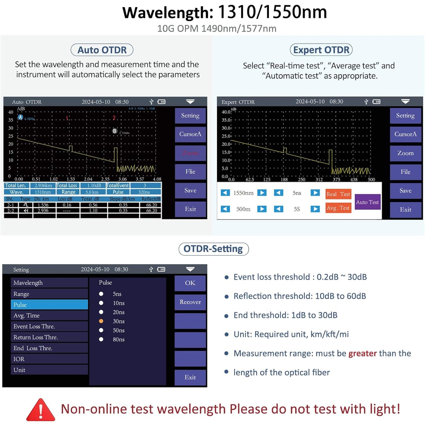 16-in-1 OTDR Optical Fiber Tester 1310/1550nm,4.3' Touch Screen and Event Map OLT (Optical Loss Test), Fiber Tester Built-in VFL OPM LS/OLS/RJ45,Functions RJ45 Cable Tester Network Tools