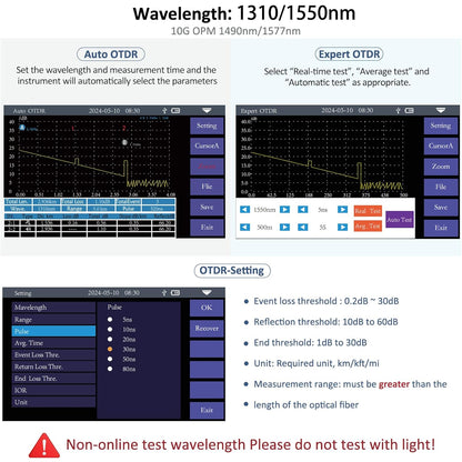 16-in-1 OTDR Optical Fiber Tester 1310/1550nm,4.3' Touch Screen and Event Map OLT (Optical Loss Test), Fiber Tester Built-in VFL OPM LS/OLS/RJ45,Functions RJ45 Cable Tester Network Tools