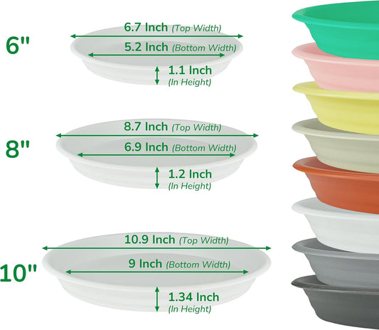 12Pcs Colourful Plant Saucer, 6 8 10 Inch Durable Plastic Plant Tray, Round Plant Pot Saucers, Drip Tray for Indoor and Outdoor Garden, Light Gray