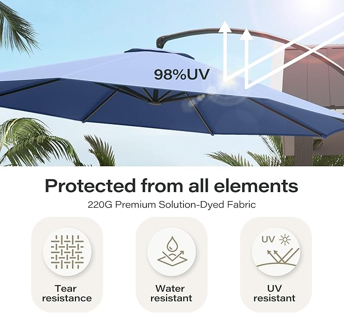 LAUSAINT HOME Outdoor Patio Umbrella with Base included, 11 FT Deluxe Curvy Cantilever Umbrella Offset Hanging umbrella with 360° Rotation for Market, Pool, Garden, Backyard, Deck (Navy Blue, 11 FT)