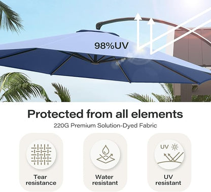 LAUSAINT HOME Outdoor Patio Umbrella with Base included, 12 FT Deluxe Curvy Cantilever Umbrella Offset Hanging umbrella with 360° Rotation for Market, Pool, Garden, Backyard, Deck (Navy Blue, 12 FT)