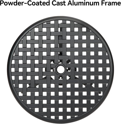 24" Outdoor Round Patio Bistro Table, Cast Aluminum Outdoor Cafe Table with 2 inch Umbrella Hole for Porch,Backyard,Garden, (Classic Square Pattern, Black)