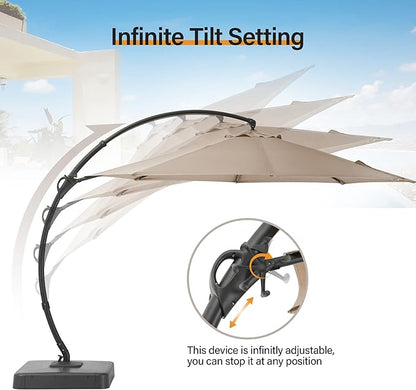 LAUSAINT HOME Sunbrella Outdoor Patio Umbrella with Base Included, 12 FT Deluxe Curvy Cantilever Umbrella Offset Hanging Umbrella with 360° Rotation for Market, Pool, Deck, Garden, Backyard