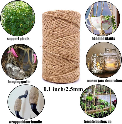 Jute Twine 328 Feet 2.5mm 4Ply Heavy Duty Brown Jute Rope String for Home Gardening Plant Picture Hanger Industrial Packing Mason Jars Wedding Decorations Crafts