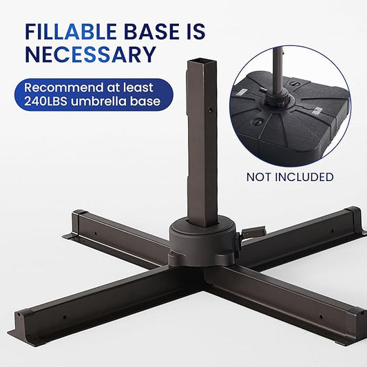 10 X 13 FT Cantilever Patio Umbrella Outdoor Heavy Duty Double Top Windproof Rectangle Offset Umbrellas with 360-degree Rotation for Pool Deck Backyard, Navy