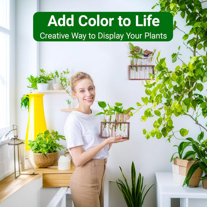 Ivolador Plant Propagation Station Terrariumin Wall Test Tube Vases Bud Tabletop Glass Wooden Stand with 5 Propagation Tubes for Propagating Hydroponic Plants Home Garden Wedding Decoration-Brown