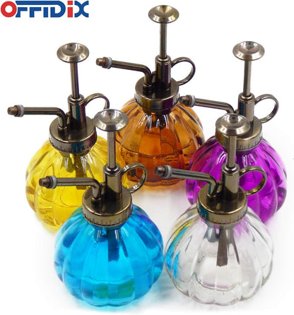OFFIDIX Glass Watering Spray Bottle,Plant Mister Flower Water Spray Bottle Can Pot 6.3" Tall Vintage Pumpkin Style Spritzer Bronze Plastic Top Pump One Hand Glass Watering Can Indoor(Brown)