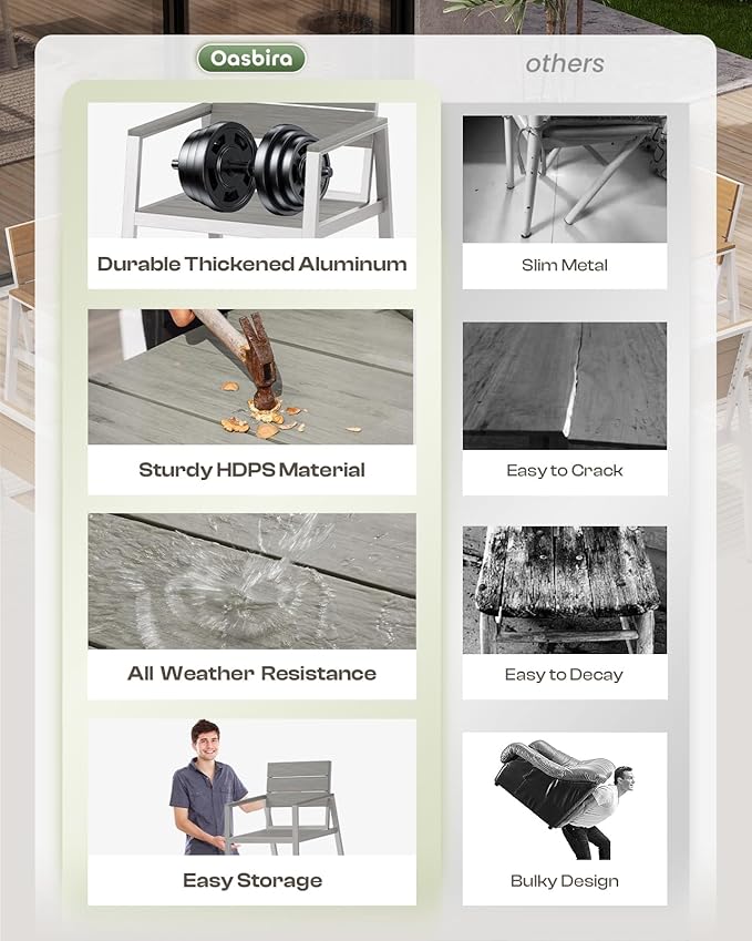 Outdoor Dining Set for 6, Patio Table and Chairs Set with Umbrella Hole, 7 Pieces HDPS Outdoor Furniture Sets for Patio, Garden, Backyard (Silver & Gray)