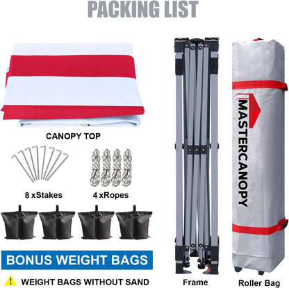 MASTERCANOPY Durable Pop-up Canopy Tent with Roller Bag (10x10, American Flag)